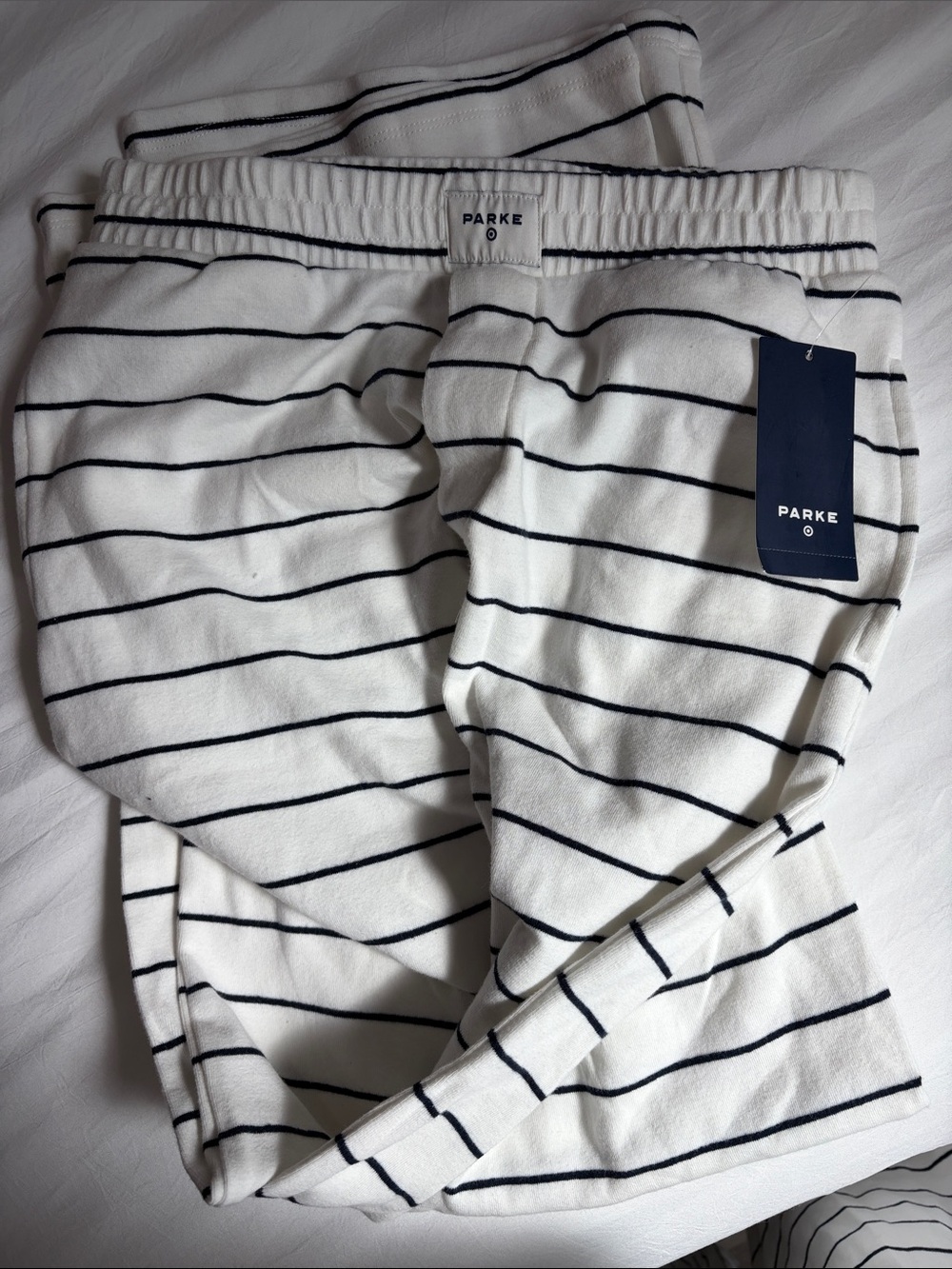 Parke White Sweatpants with Navy Stripe Detail